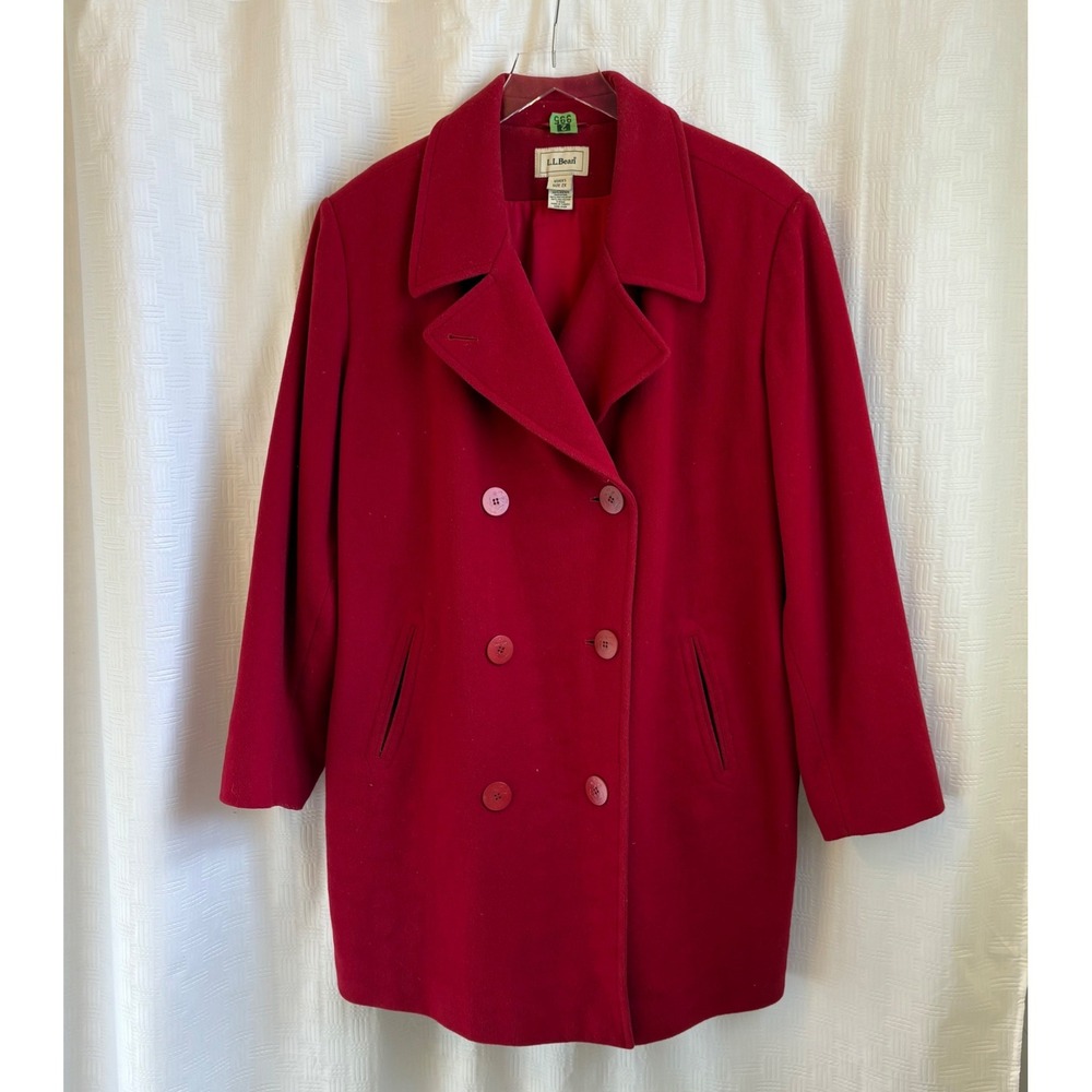 LL Bean Red Wool Cashmere Thinsulate Double Breasted Peacoat Womens 2X 0RK60